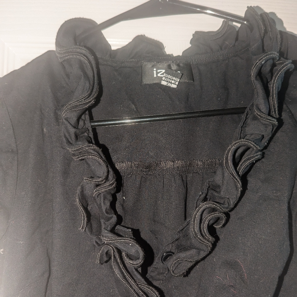 Cotton babydoll mini-midi dress. Cap sleeves. Buttons down the center. XS - Picture 2 of 8